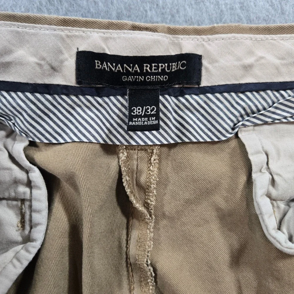 Banana Republic Gavin Chino Khaki Tan Straight Leg Pants Mens 38x32 100% Cotton